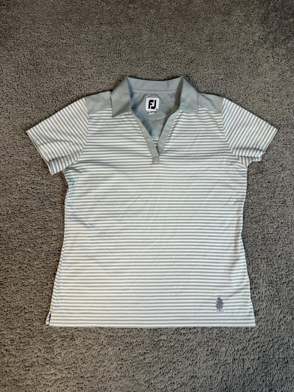 FootJoy Polo Shirt Womens M Gray Striped Golf Collared 100% Polyester Slim